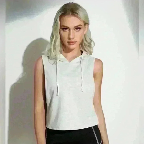 SHEIN Gray Solid Drawstring Sleeveless Hoodie NWOT - Picture 3 of 7